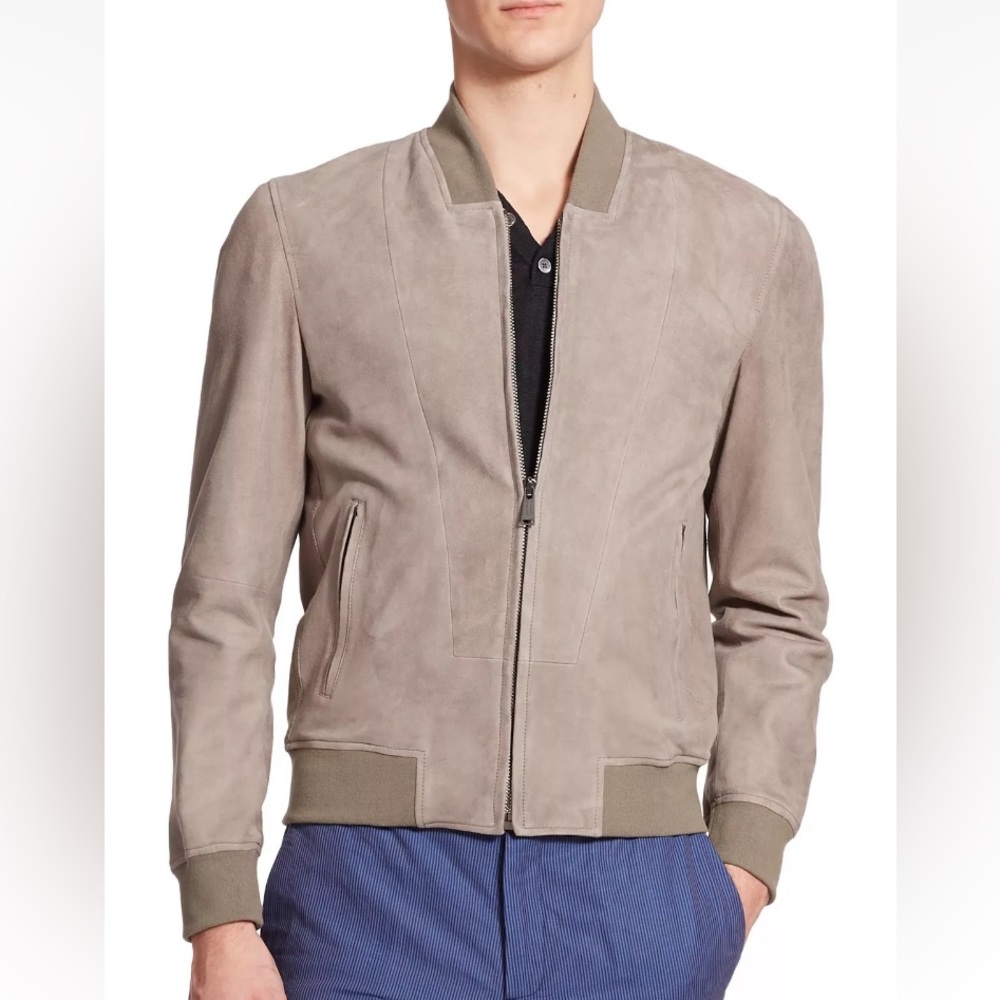Kent & Curwen light gray suede bomber jacket
